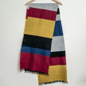 Colorblock Striped Scarf with Fringe